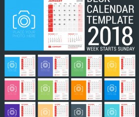 Desk calendar 2018 template vectors