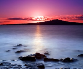 Distant beautiful sunset red Stock Photo