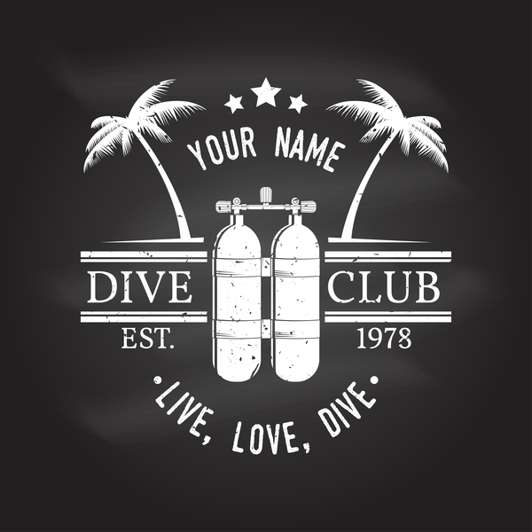 Diving club retro emblem design vector 02