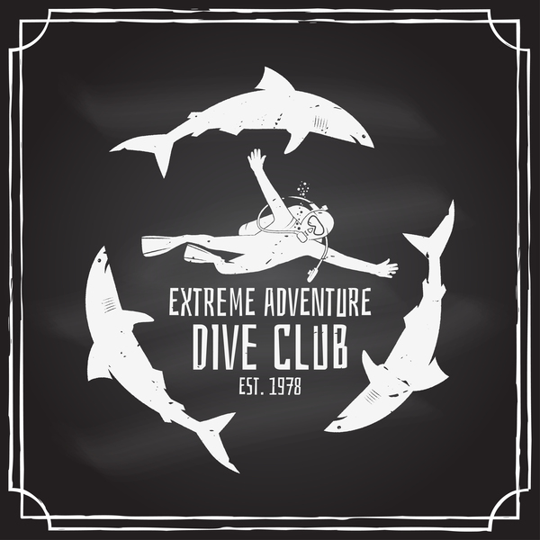 Diving club retro emblem design vector 06
