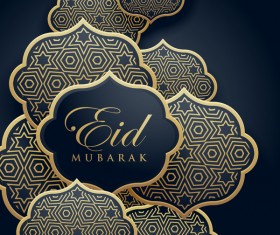 Eid mubarak decor labels with dark background vector 01