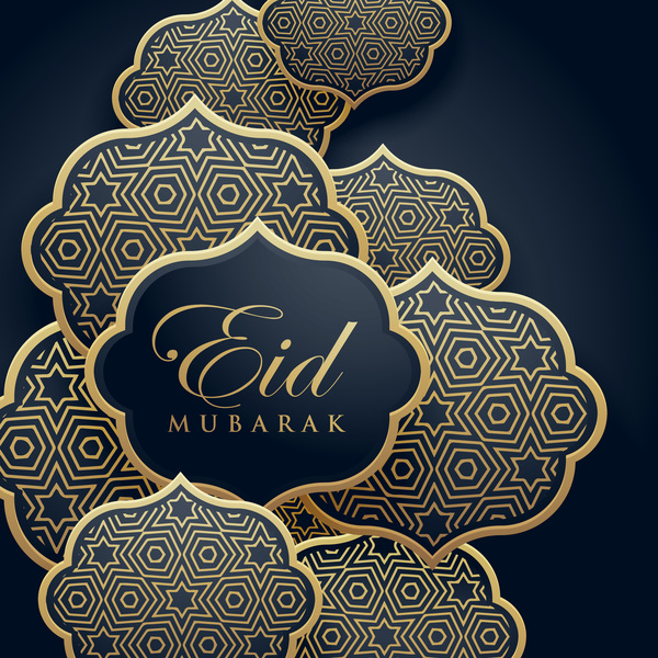 Eid mubarak decor labels with dark background vector 01