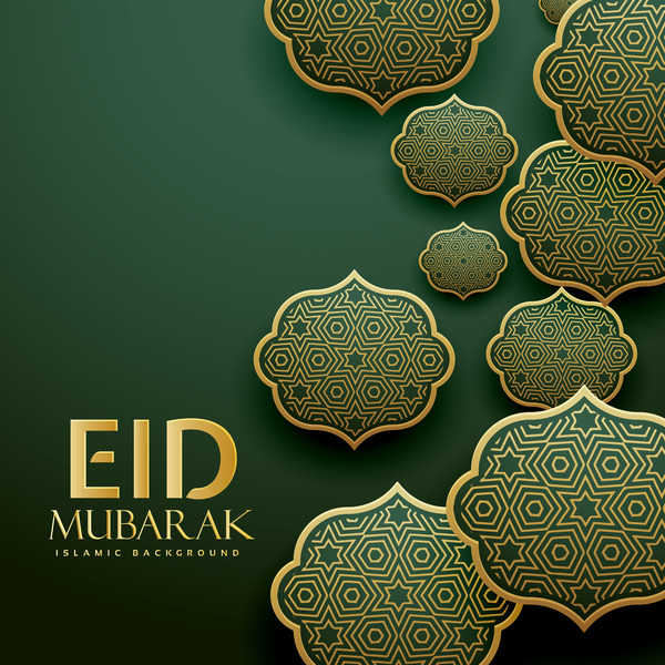 Eid mubarak decor labels with dark background vector 02