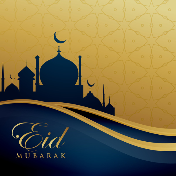 Eid mubarak decorative golden background vector free download
