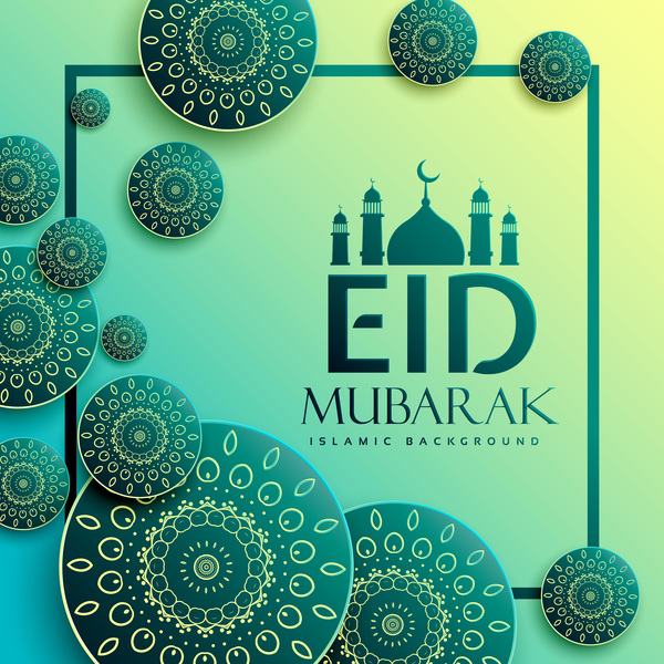 Eid mubarak islamic background with decor frame vector free download