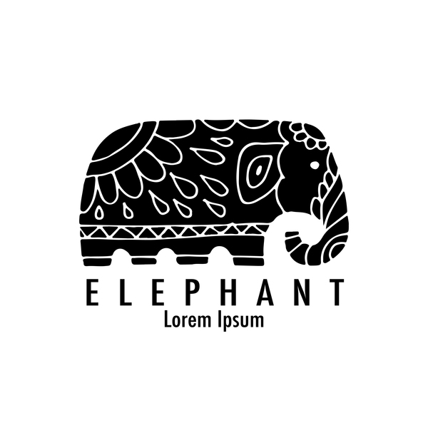 Elephant logos with decorative floral vecotr 02
