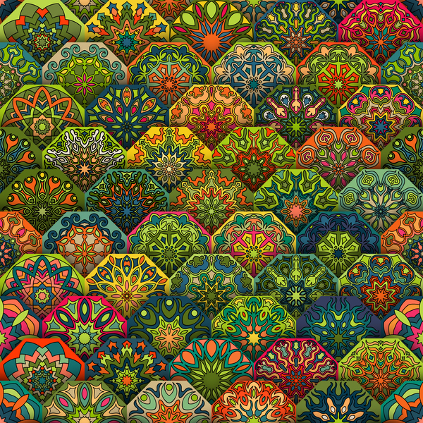 Fabric pattern ethnic vintage styles vectors 01