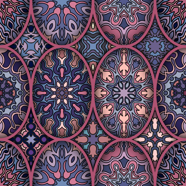 Fabric pattern ethnic vintage styles vectors 02