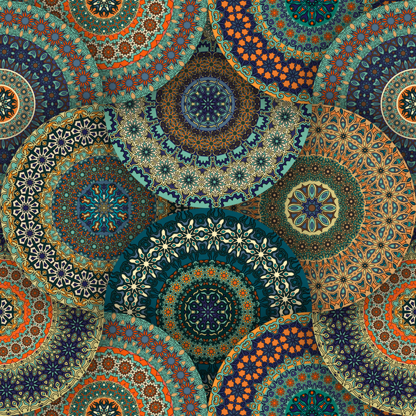 Fabric pattern ethnic vintage styles vectors 04