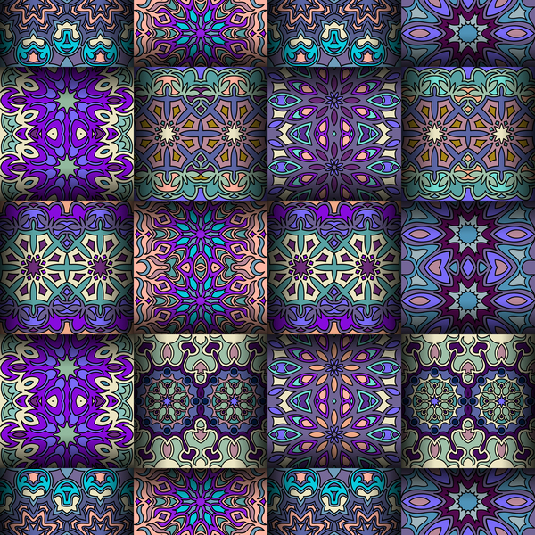 Fabric pattern ethnic vintage styles vectors 05