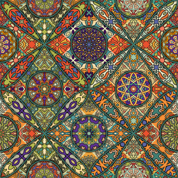 Fabric pattern ethnic vintage styles vectors 07