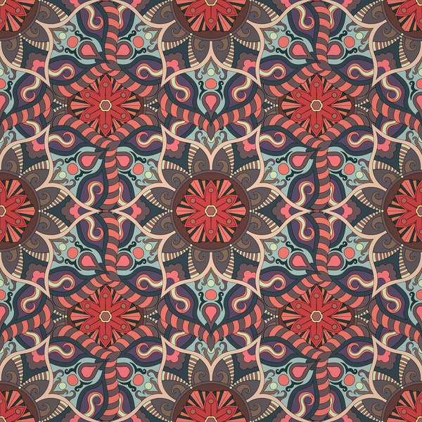 Fabric pattern ethnic vintage styles vectors 08