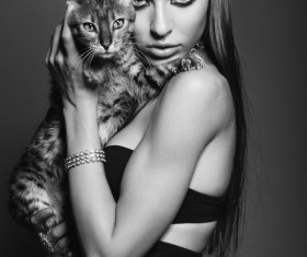 Fashion woman with cat HD picture