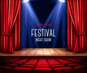 Festival background with red curtain and light vector 01