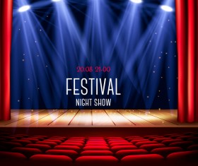 Festival background with red curtain and light vector 03