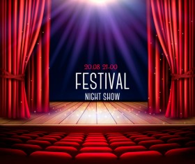 Festival background with red curtain and light vector 04