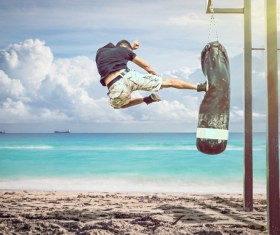 Fly kick Stock Photo