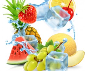 Fresh fruit with ice vector