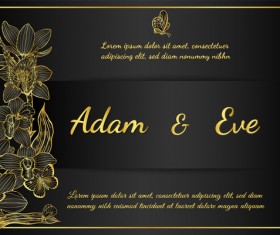 Golden butterflies and orchids Invitation card template vector 04