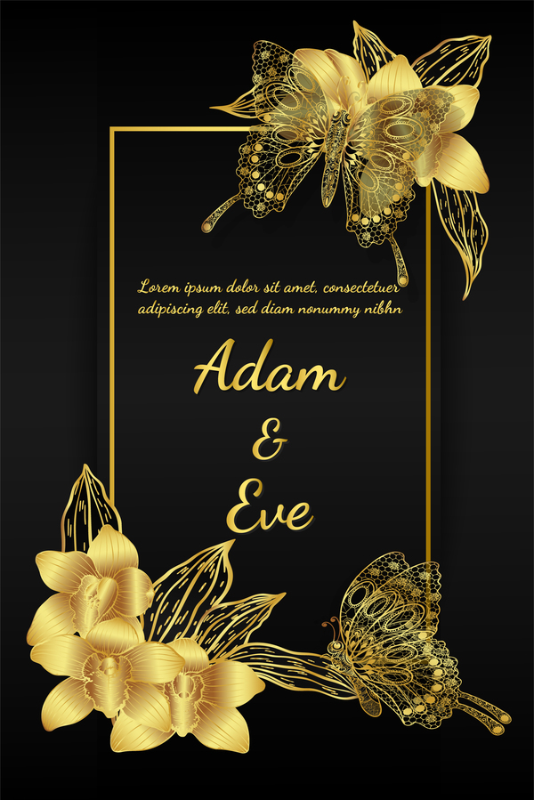 Download Golden butterflies and orchids Invitation card template ...