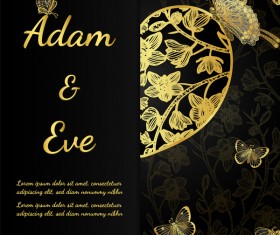 Golden butterflies and orchids Invitation card template vector 08