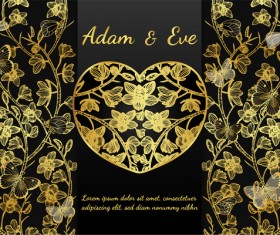 Golden butterflies and orchids Invitation card template vector 09