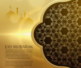 Golden eid mubarak background with floral decor vector
