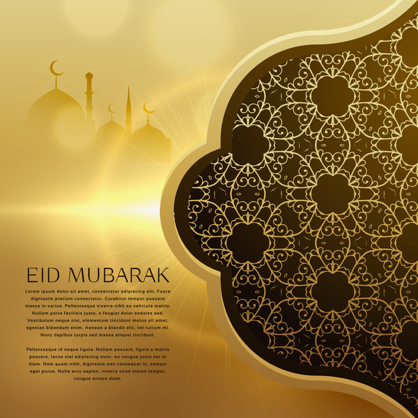 Golden Eid Mubarak Background With Floral Decor Vector Free Download