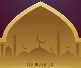 Golden with purple eid mubarak background design vector