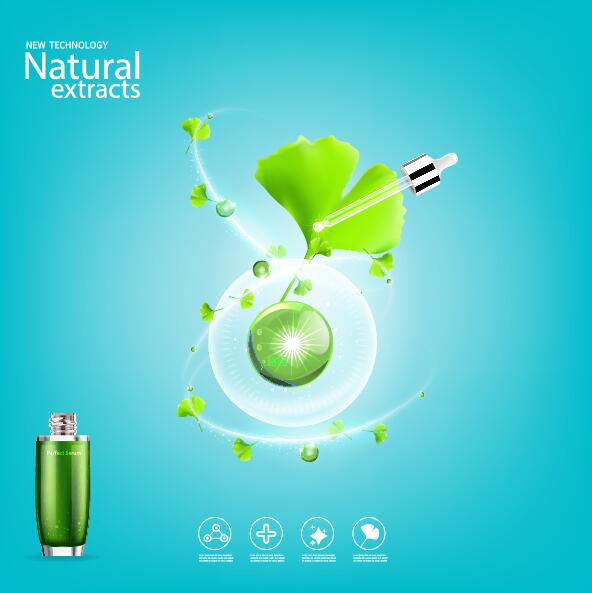 Green leaves with cosmetics poster vector 01