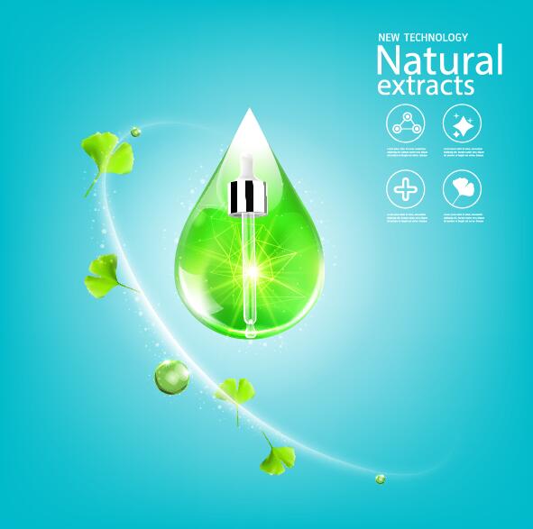 Green leaves with cosmetics poster vector 03