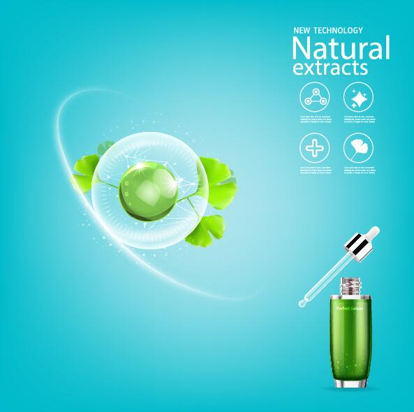 Green leaves with cosmetics poster vector 04