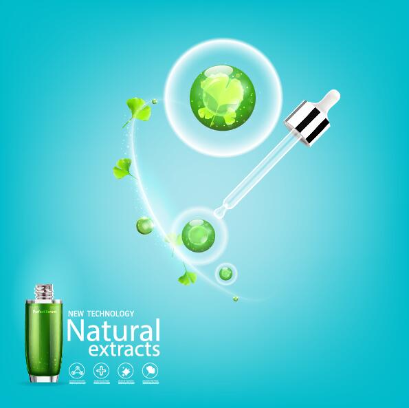 Green leaves with cosmetics poster vector 05