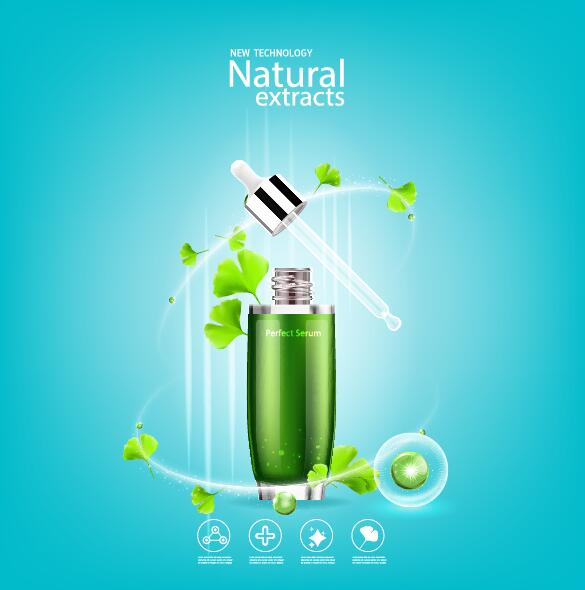 Green leaves with cosmetics poster vector 06