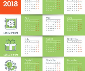 Green with white 2018 calendar template vectors