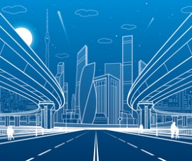 Hand drawn lines city landscape vector material 10
