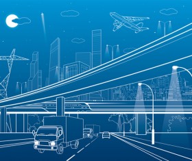 Hand drawn lines city landscape vector material 16