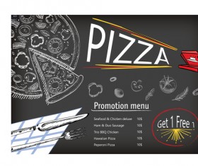 Hand drawn pizza menu with chalkboard vector