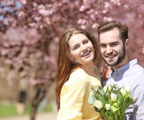 Happy couple in spring park HD picture