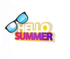 Hello summer logo with sunglasses vector 01
