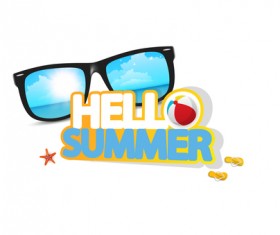 Hello summer logo with sunglasses vector 02