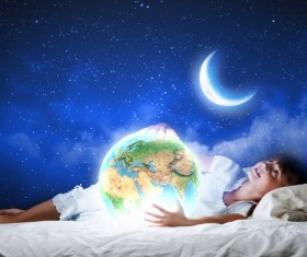 Holding the globe little girl Stock Photo