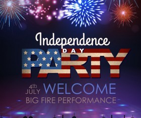Independence Day party poster with fireworks vector 01