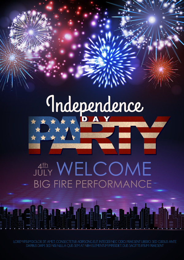 Independence Day party poster with fireworks vector 01