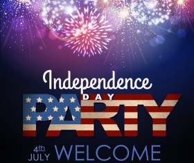 Independence Day party poster with fireworks vector 02