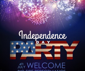 Independence Day party poster with fireworks vector 03