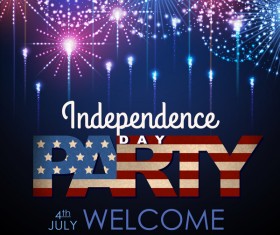 Independence Day party poster with fireworks vector 04