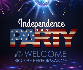 Independence Day party poster with fireworks vector 06