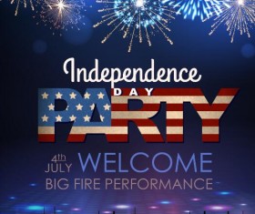 Independence Day party poster with fireworks vector 07