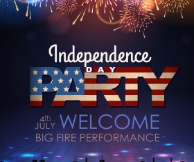 Independence Day party poster with fireworks vector 08